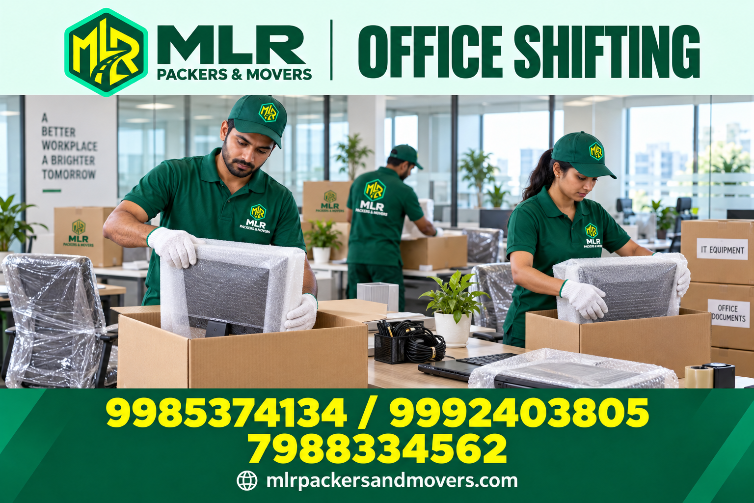 MLR Office Shifting — branded promotional image with logo and phone numbers